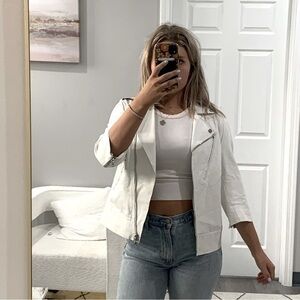 Liven Moto Jacket Leather 3/4 Sleeve in White